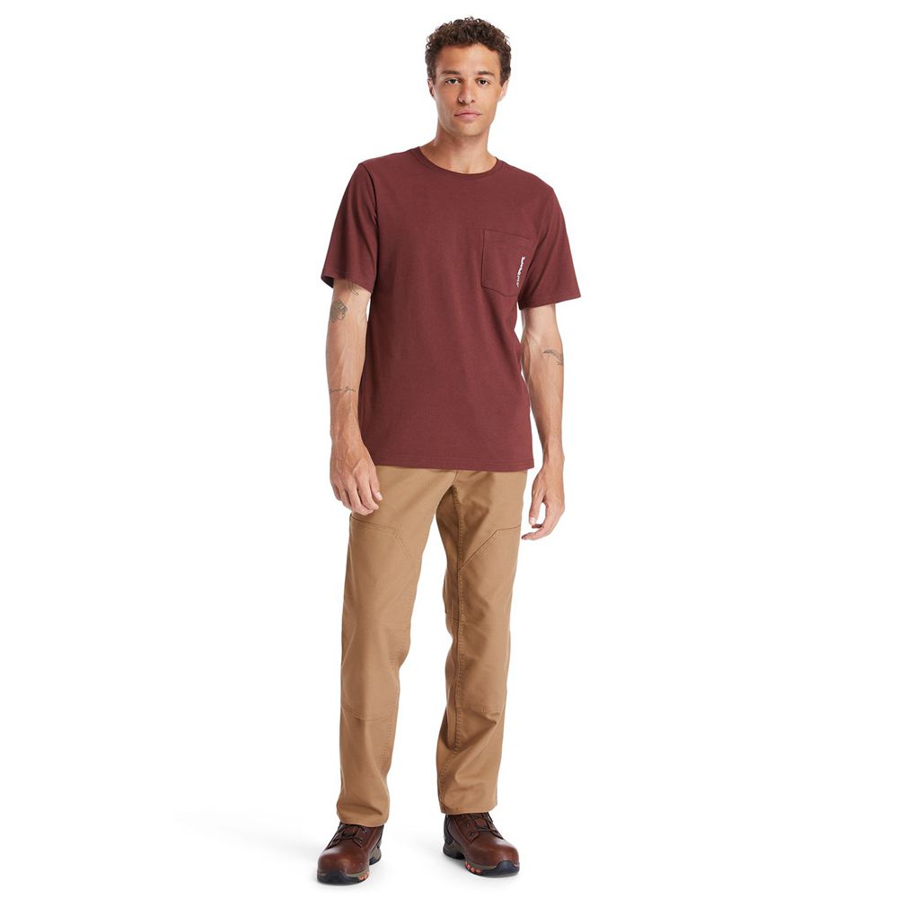 Timberland Mens T-Shirts PRO® Short Sleeve Base Plate Wicking - Burgundy - India DE2568903